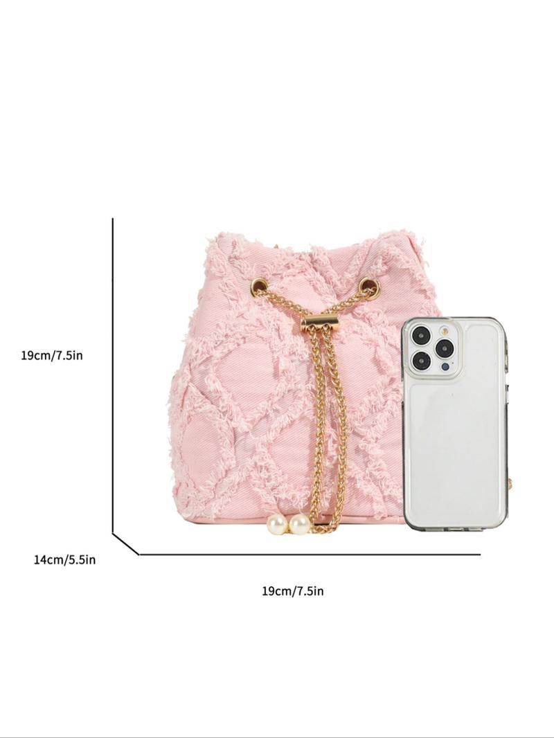 Women's Elegant Faux Pearl Decorated Crossbody Bag, Exquisite Trendy Metal Drawstring Crossbody Bag, Fashionable Bag for Daily Use, Crossbody Shoulder Purses