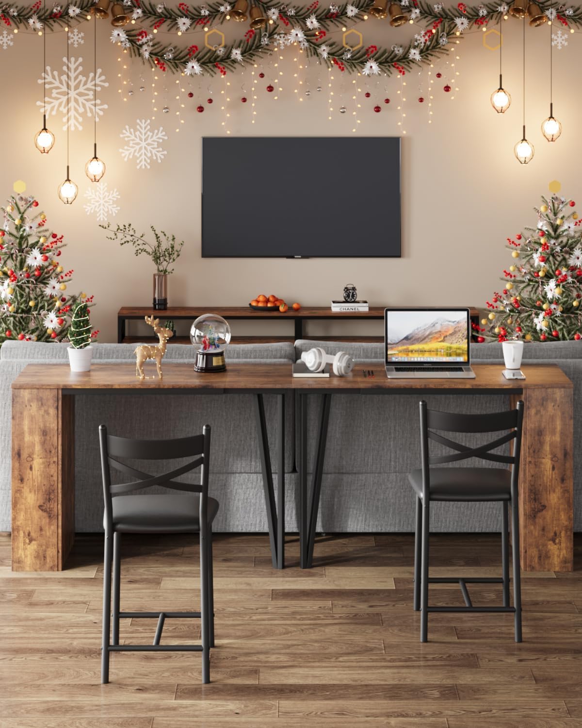 3-Piece Dining Table Set, Counter Height Kitchen Table Set for 2 with 3 Storage Shelves, Expandable Bar Table with 2 Cushioned Chairs for Small Spaces, Apartment