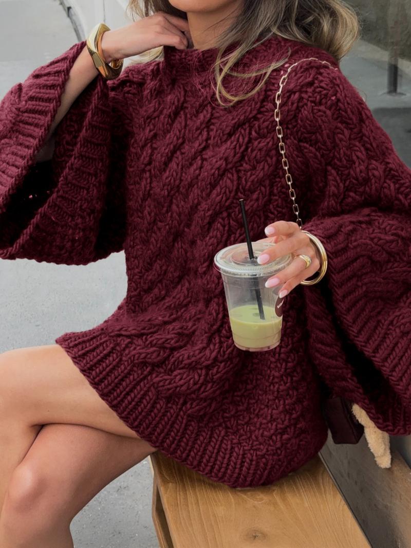 Women's Casual Plain Color Loose-Fit Sweater, Round Neck Long Sleeve Knitwear for Fall and Winter Daily Wear