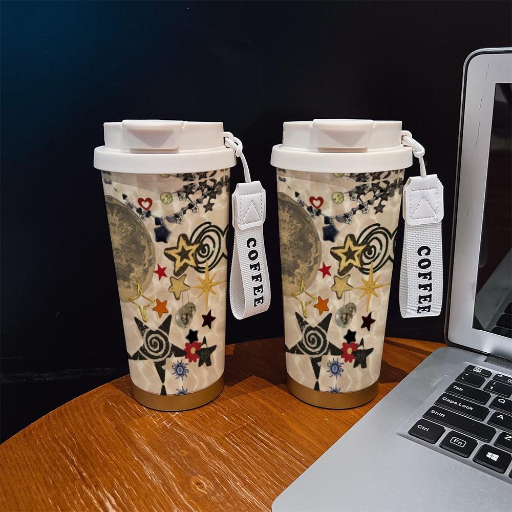 Abstract Spiral Pentagon Texture Coffee Cup, Portable Dual Drink Insulated Tumbler, Keeps Hot/cold, Boho Style, Office, Travel, Outdoor Essential