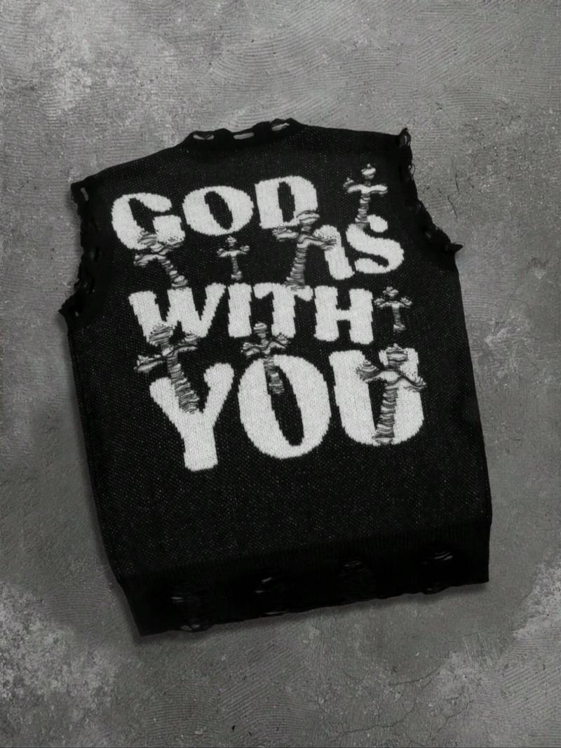 Men's Fashion Casual Loose Fit Double Face Jacquard V-Neck Sweater Vest, Spring Autumn Winter, Sleeveless, Versatile and Simple Design