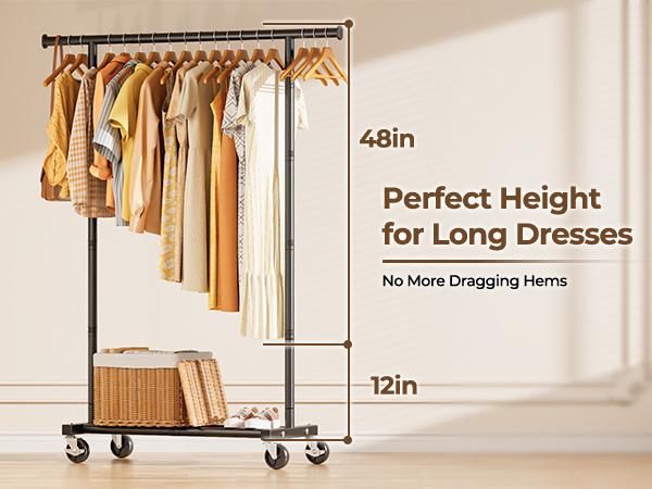 Rolling Clothes Rack with Storage Baskets & Wheels | Mobile Space Saving Garment Organizer | Freestanding