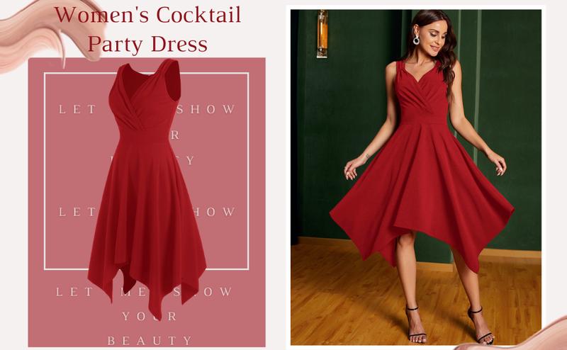 ZAFUL Women's V Neck Sleeveless Dresses Vintage Hem Asymmetrical Midi Swing Dress Cocktail Party Sundress selfieleslie dresses dress white  alibi asymmetrical neck elegant black  dress ginger twin maxi dress