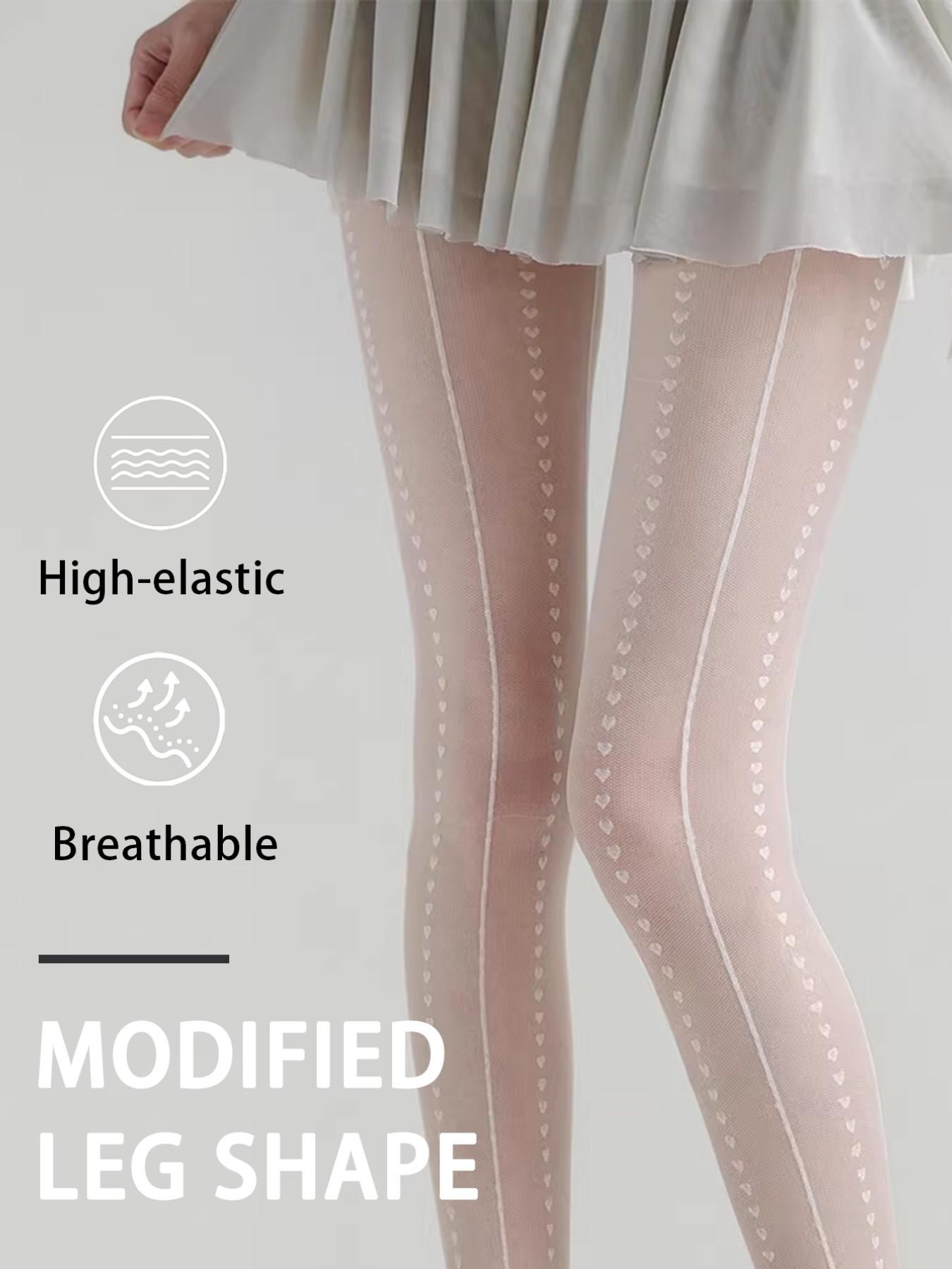 Heart Pattern Stockings, High Waist Slim-Fitting Striped Tights, Fashionable All-Seasons Wear, Pure Desire Style, Essential Lingerie