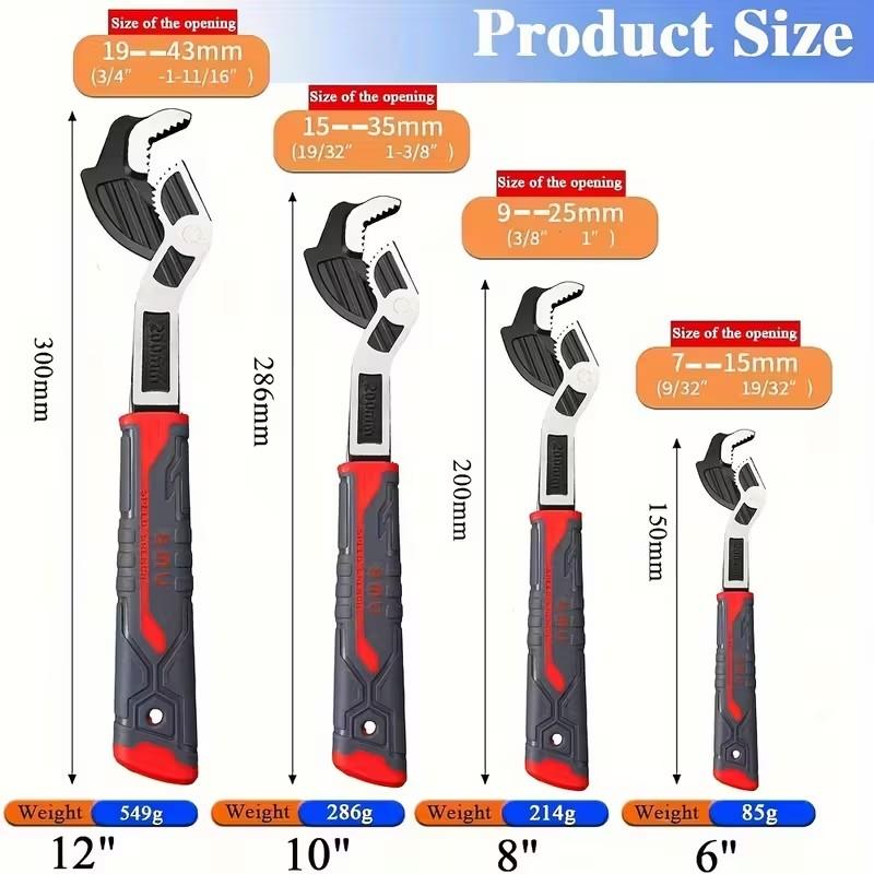 Multifunctional Self-Locking Wrench Set, Adjustable Wrench, 6/8/10/12 Inch Sizes, Multiple Models, Quick Heating Pipe Opening Tool, Chrome Vanadium Steel Material