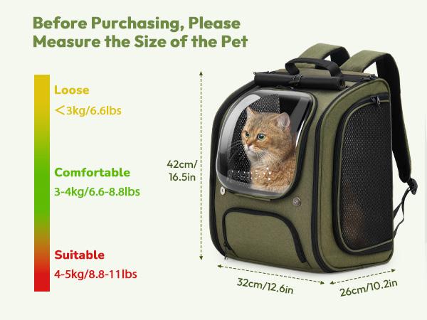 Pecute Cat Backpack Carrier Large Space Bubble Design for Travel Green Gray Khaki Ideal for Cat Lovers Animal Carrier