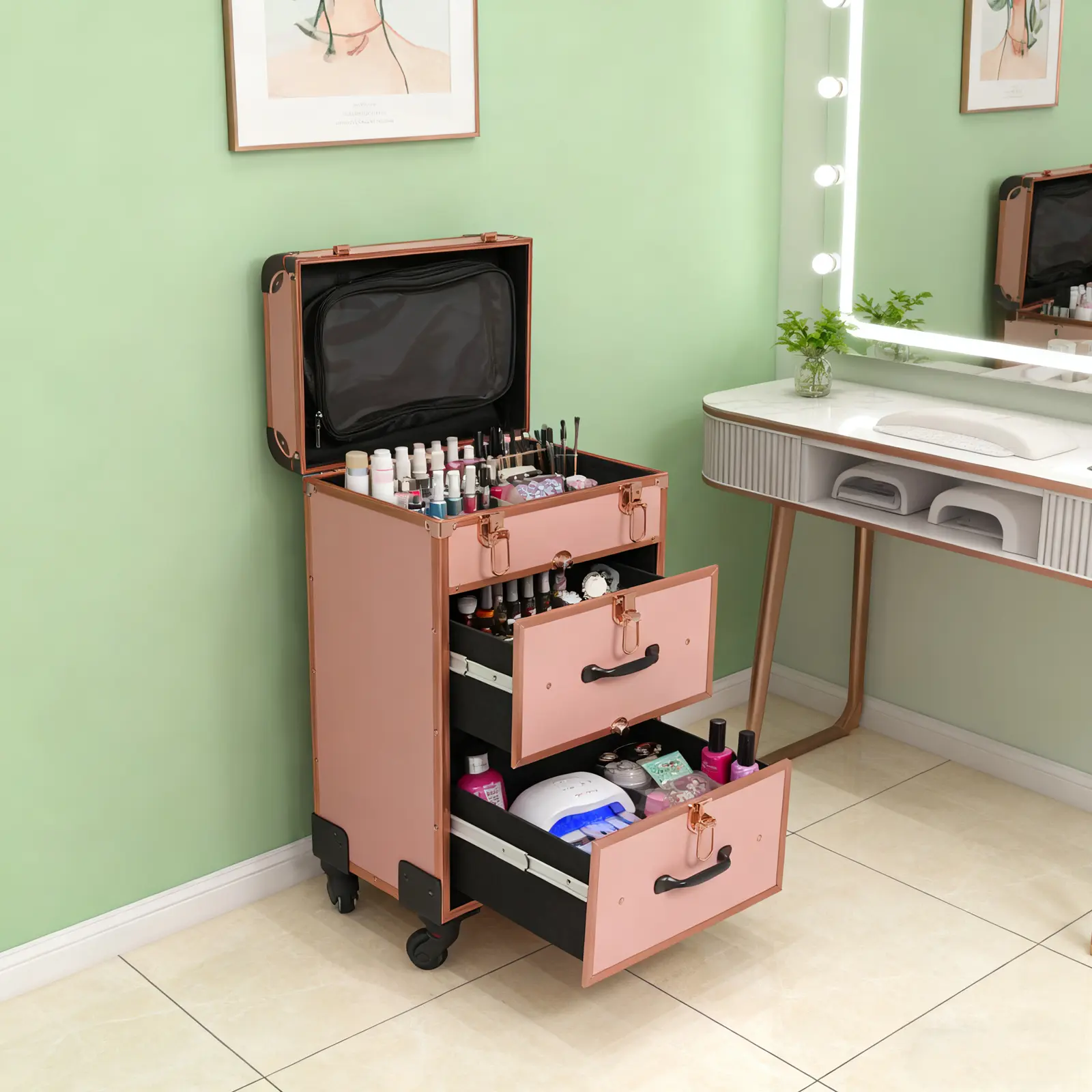 3 Layer Rolling Makeup Case 58cm  for Professional MUA Salon Home Use
