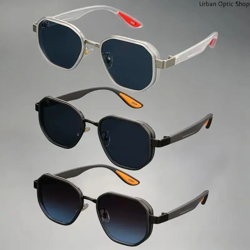 XUH Unisex Clear Frame Geometric Polygon Sunglasses with Metal Trim, UV400 Anti-Glare Dark Lens TR90 Lightweight Eyewear with Non-Slip Temple Tips, Retro Sport Shades for Driving, Fishing, Travel & Daily Casual Wear