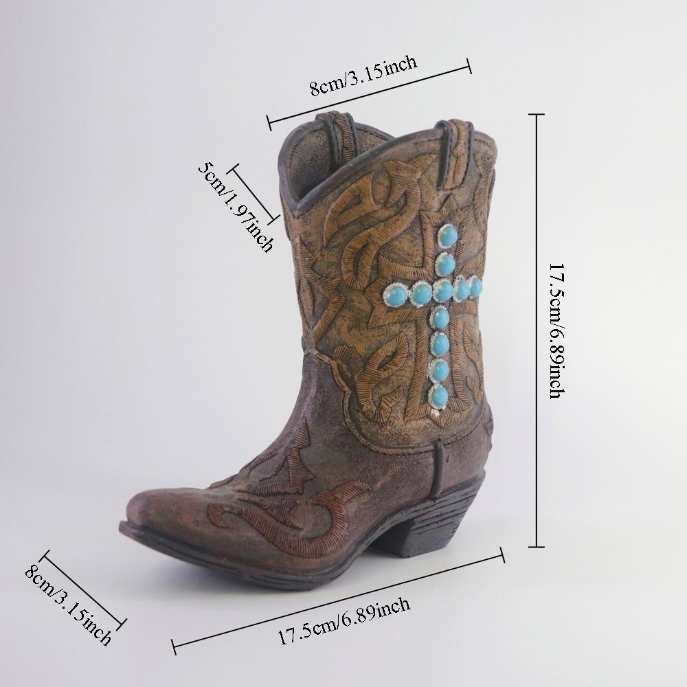 Vintage Boot Resin Vase Decor, Striped Hydroponic Flower Container, Indoor/outdoor Home Decoration, Living Room, Balcony, Garden, Cowboy Style
