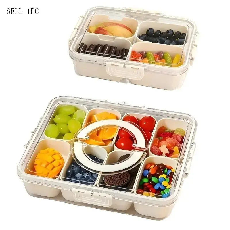 4/8 Compartment Transparent Snack Box with Lid & Handle, Plastic Kitchen Sealed Container, Portable Lightweight Food Organizer, Clear Food Storage for Lunch, Travel, Camping