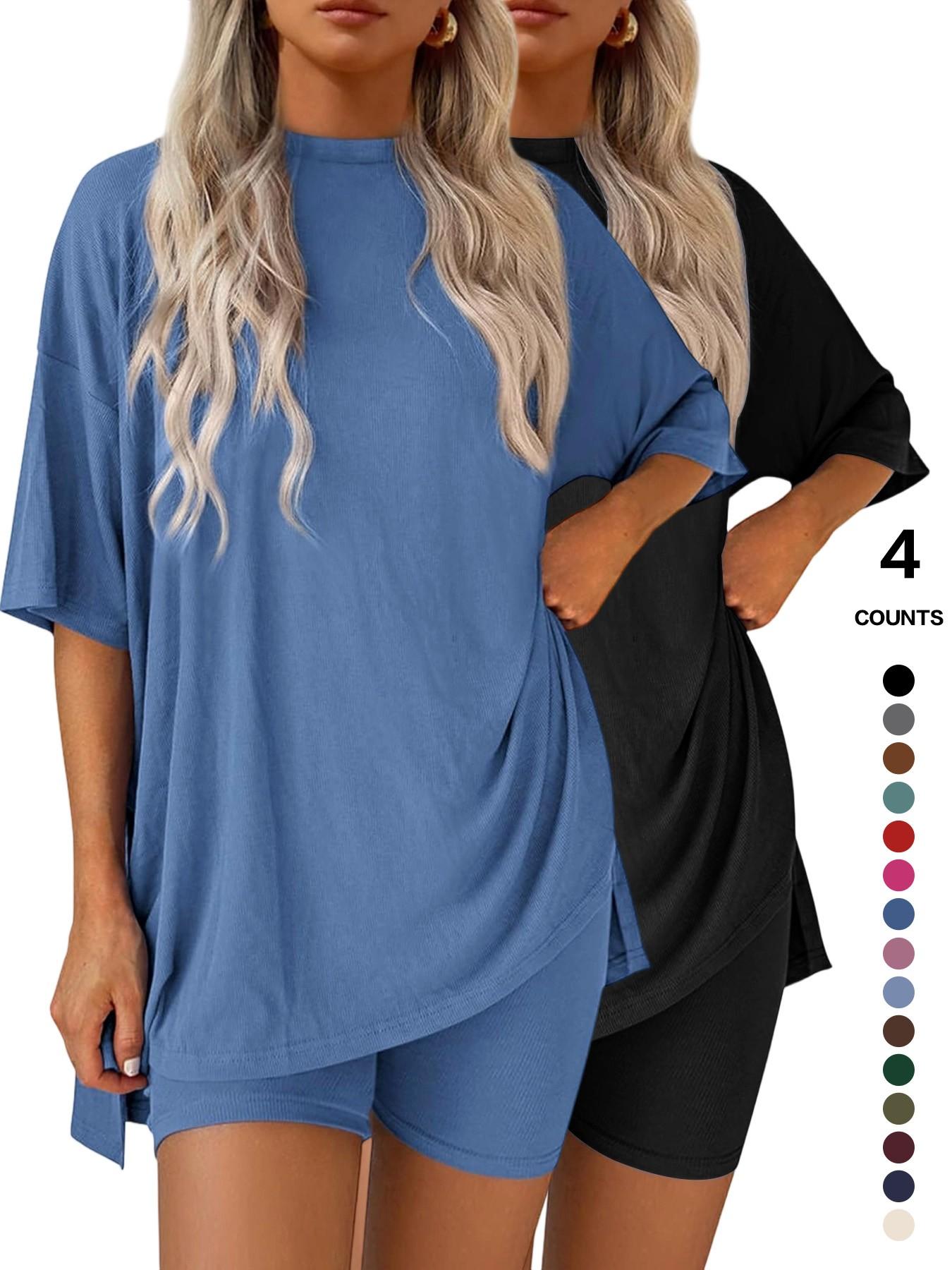 Cozy Mama Lounge Set, Women's 2-Piece, Crew Neck Oversized T-Shirts, Comfortable Home Wear, Perfect for Relaxing at Home