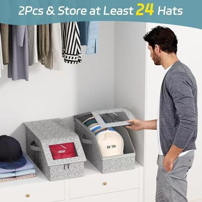 Stackable Hat Storage Boxes for BaseballCaps, Holds Up to 12 Hats, Durable CardboardBox for Men, Classic Style,Wardrobe Organizer