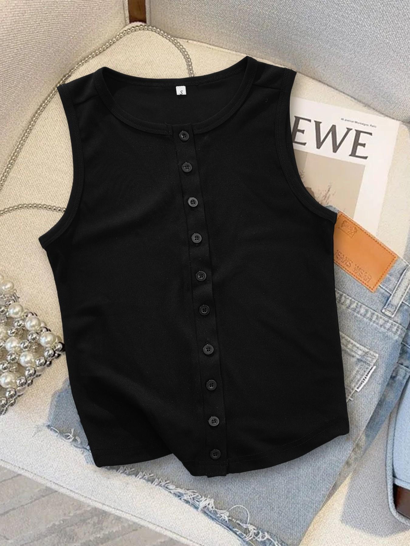 Women's Knit Striped Button Front Split Sleeveless Vest & Leopard Print Drawstring Wide Leg Pants Set, Summer Slim Fit Clothes