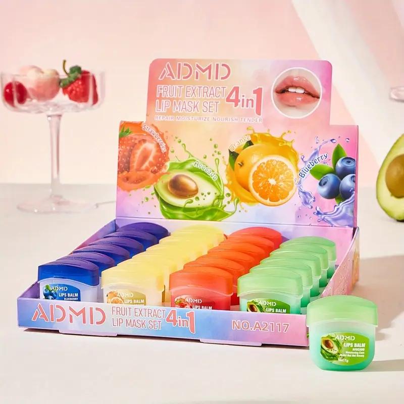 24-Piece Fruit Jelly Lip Balm & Mask Set, Long-Lasting Moisturizing, Colorless, Suitable for Light Skin Tone Women, Perfect Gift