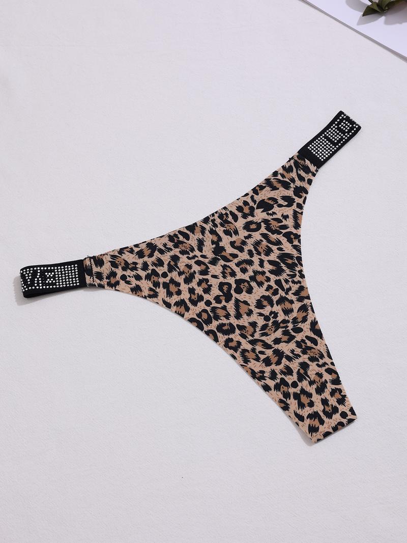 Women's Leopard Print One-Piece Thong Panties, Casual Slim-Fit Design, All-Season Comfortable Underwear, 12-Pack Packaged, Shaping Panties