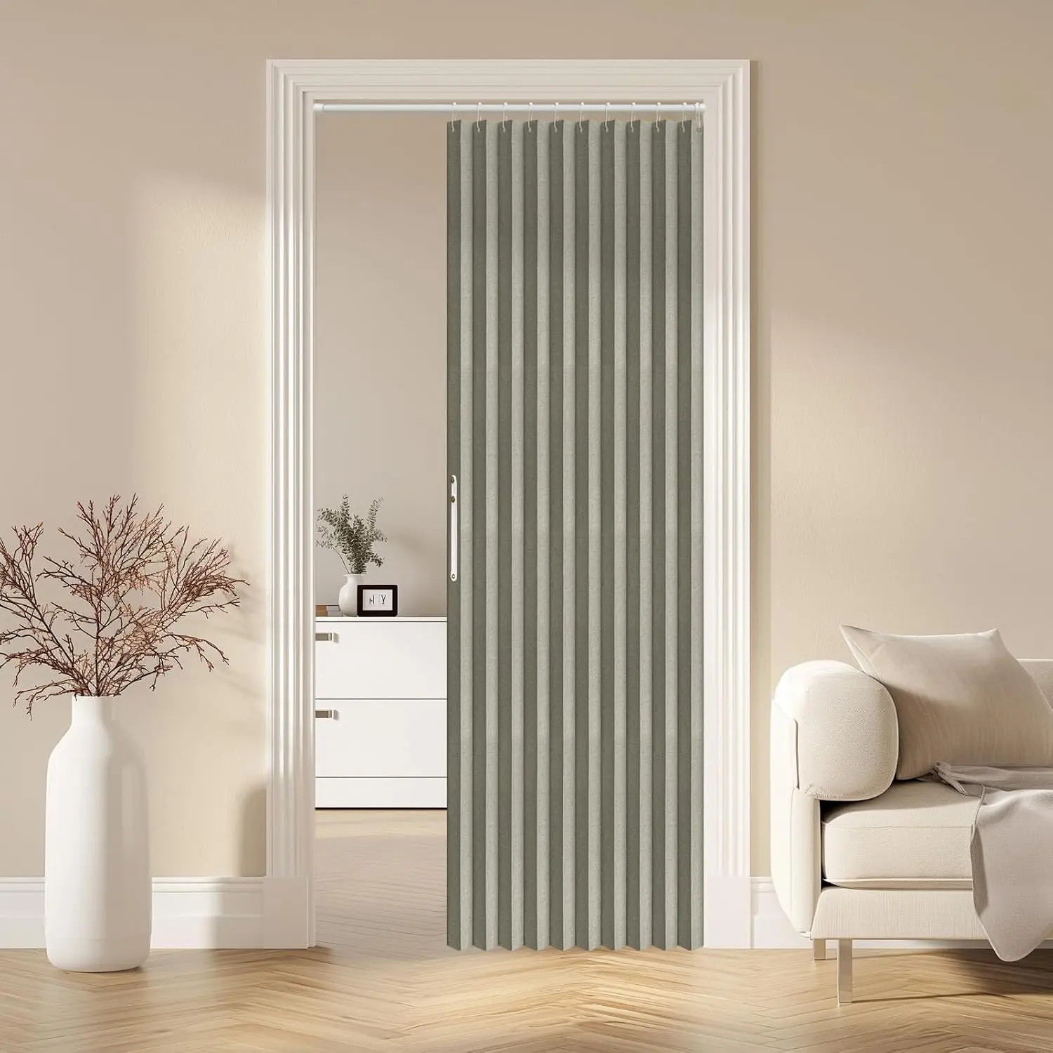 Blackout Door Accordion Doors Closet Door Invisible Applicable Bedroom Room Living Room DoorwayGrey 52" W x 78" L 1 Panel