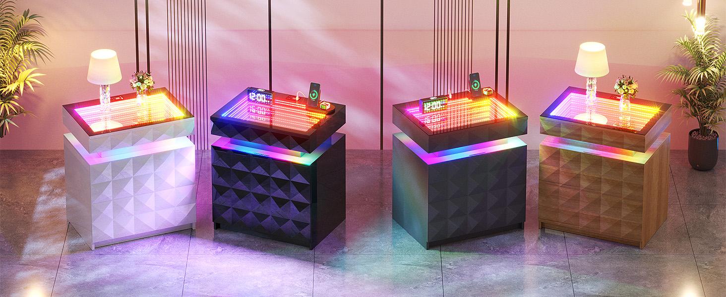 Dystler Night Stand with Charging Station and RGB Lights, LED Nightstand with Tempered Glass and Sliding Top, 3 Drawers Bedside Table with Hidden Storage, Lockable End Side Table for Bedroom, Black Dystler Night Stand with Charging Station and RGB Lights, LED Nightstand with Tempered Glass and Sliding Top, 3 Drawers Bedside Table with Hidden Storage, Lockable End Side Table for Bedroom, Black