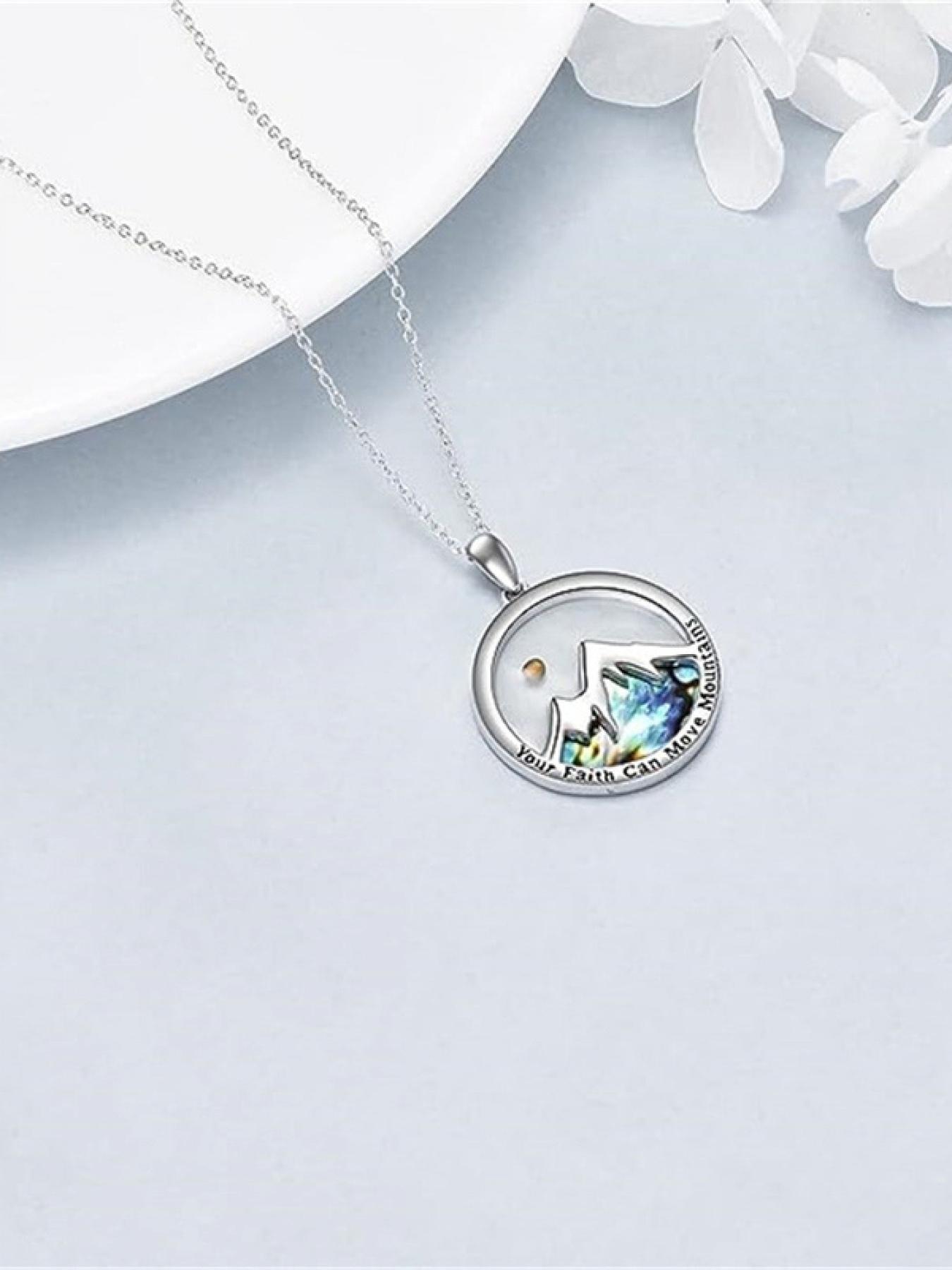 Silver Color Mountain Pendant Necklace, Inspirational Quote Jewelry, Unisex, Daily Wear & Gift, Elegant Alloy Chain