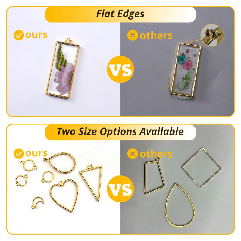 172 pcs Open Bezels for Resin, 2 Size 36 Styles of Gold Hollow Frame Pendants Bezels with 100pcs Jump Rings, Unique Bee Resin Bezels for Jewelry Making, Necklaces Earrings Making Supplies