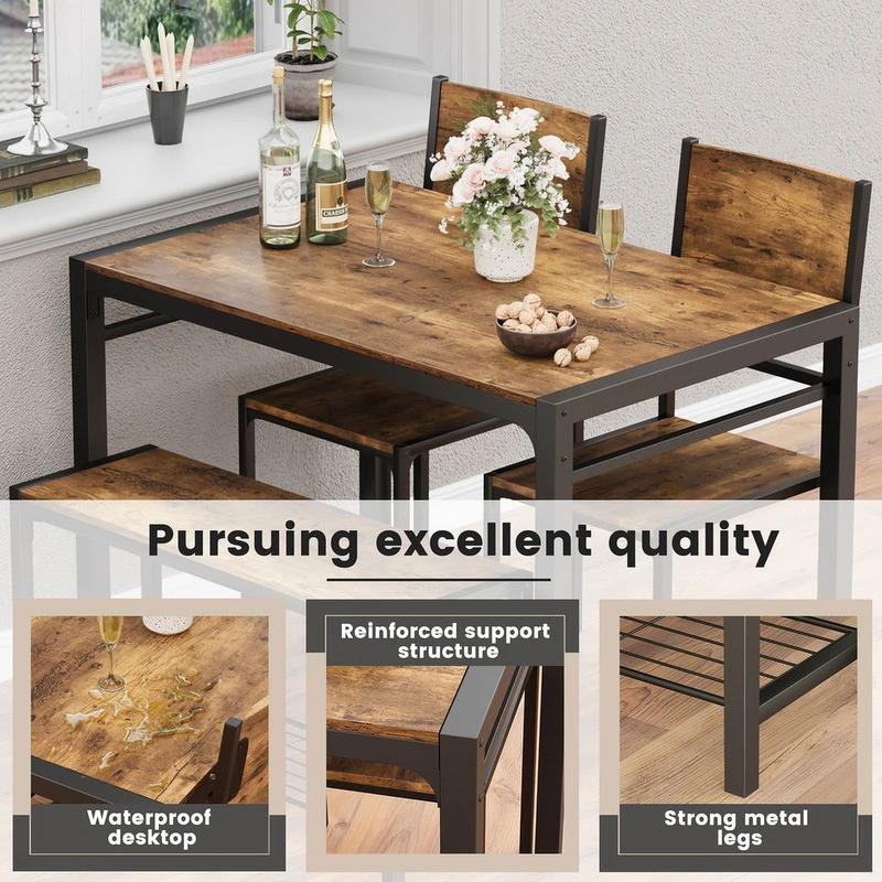 FURMAX Dining Set Table and Chair Set for 4 with Bench Modern Indoor Outdoor Kitchen Living Room Furniture Garden Desk Set Wood Metal Waterproof Desk Chair Set FURMAX Dining Set Table and Chair Set for 4 with Bench Modern Indoor Outdoor Kitchen Living Room Furniture Garden Desk Set Wood Metal Waterproof Desk Chair Set