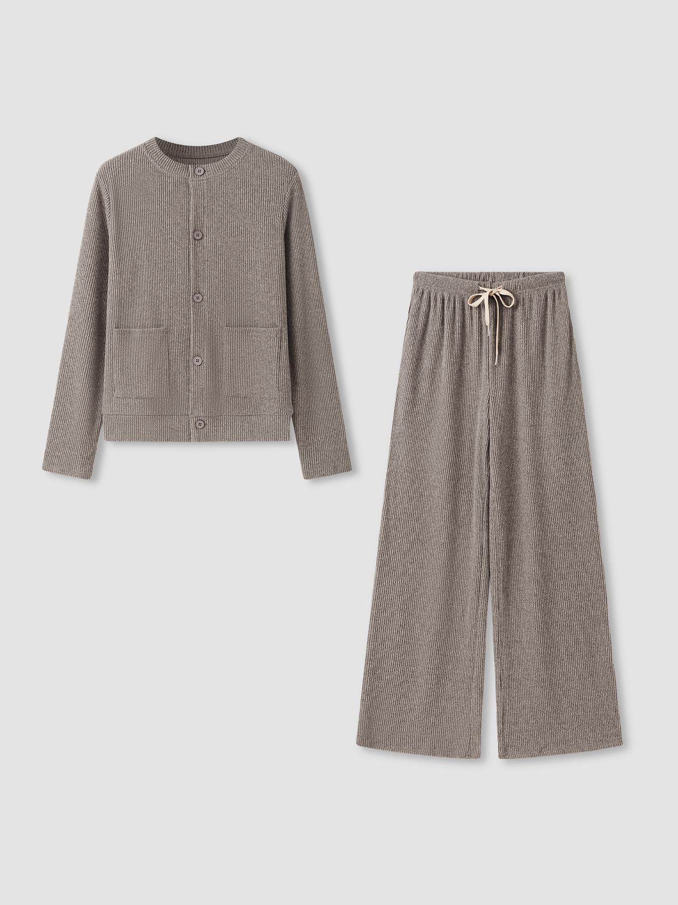Women's Two-Piece Set, Clothes Set, Womenswear Comfortable Casual Fitted Round Neck Long Sleeve Knitted Sweater Set with Pockets, High Waist Versatile Wide Leg Pants, Perfect for Daily Wear