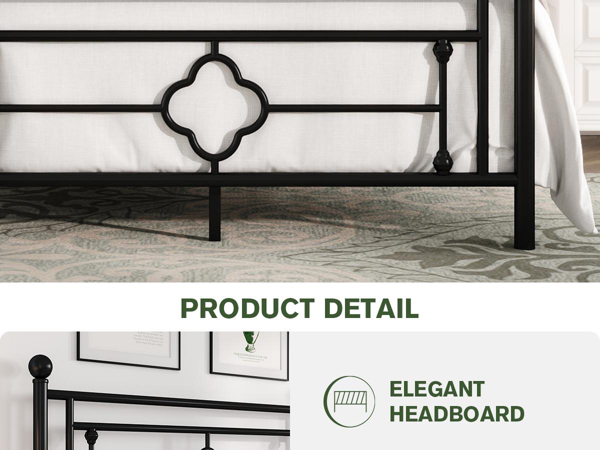 MUTICOR 14in Metal Platform Bed Frame,Vintage Iron-Art Headboard【Frame Only No Mattress】Metal Slats Support Bed Base for Storage,No Box Spring Needed,Full/King/Queen Size Bed Frame#TikTokShopBlackFriday #ChristmasGifts