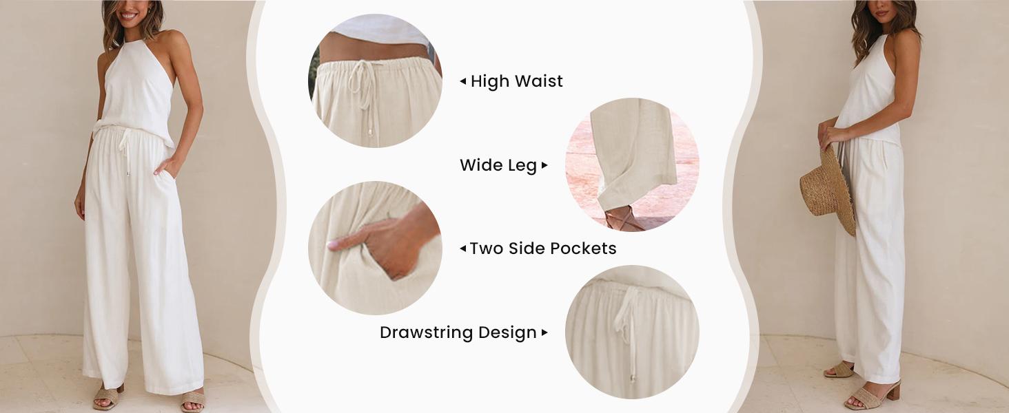 Molitree Women's Cotton Linen Summer Palazzo Pants Flowy Wide Leg Beach Trousers with Pockets Womenswear Bottom Molitree Women's Cotton Linen Summer Palazzo Pants Flowy Wide Leg Beach Trousers with Pockets Womenswear Bottom
