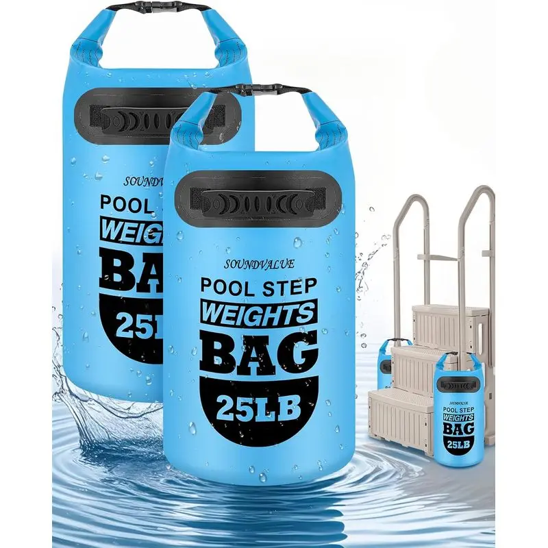 Pool Ladder Weights for Above Ground Pools, 2 Pack 25lb Sand Bags with Handles, Waterproof PVC Pool Step Stabilizer Bags for Swimming Pool Stairs