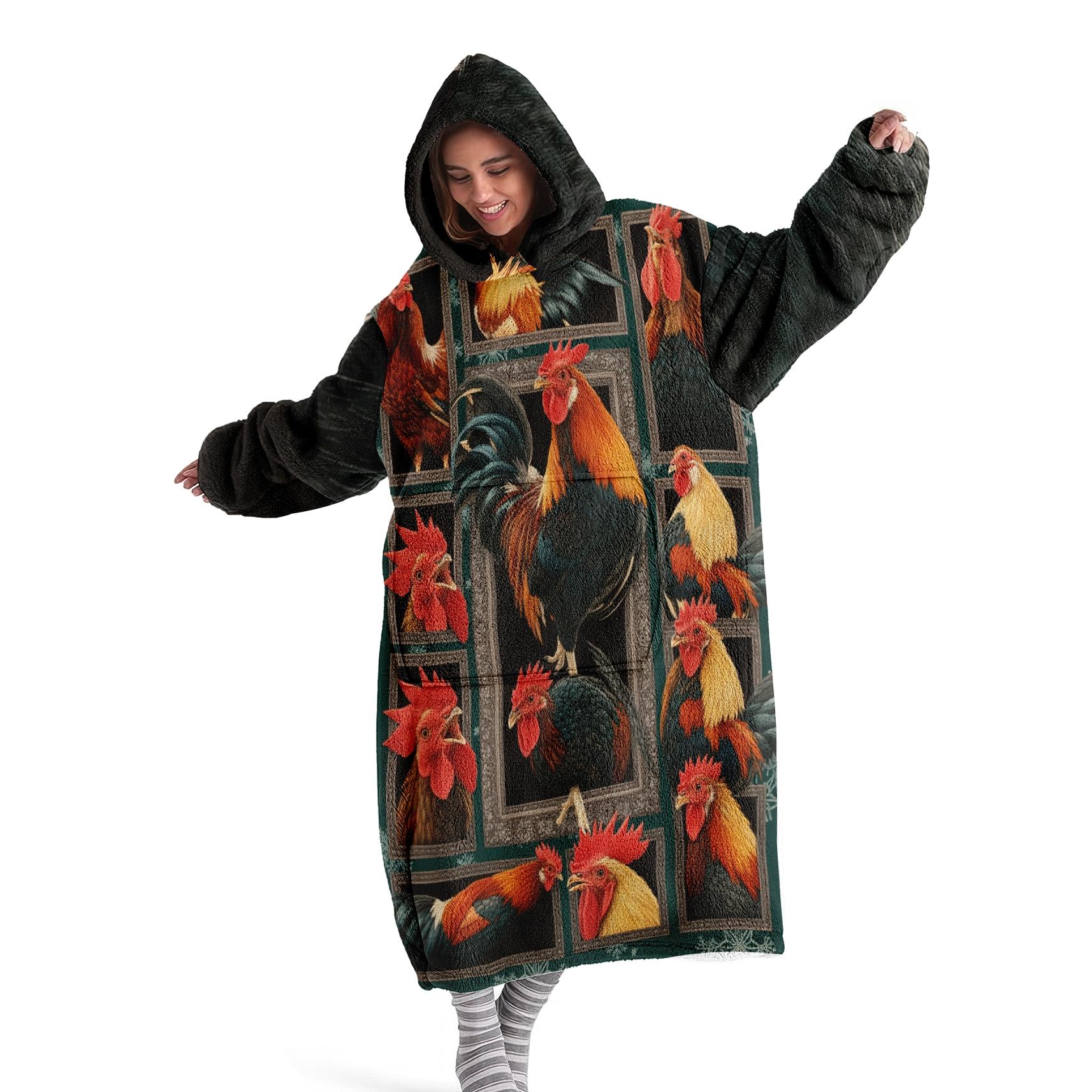Hooded Blanket Wearable Throw, Patchwork Chicken Hoodie Blanket, Digital Print Flannel Soft Warm Blanket for Sofa Home Leisure Air Conditioning Nap Office Bed Camping Travel Gift，Christmas Gift, Valentine's Day gift #GLOBAL PICKS