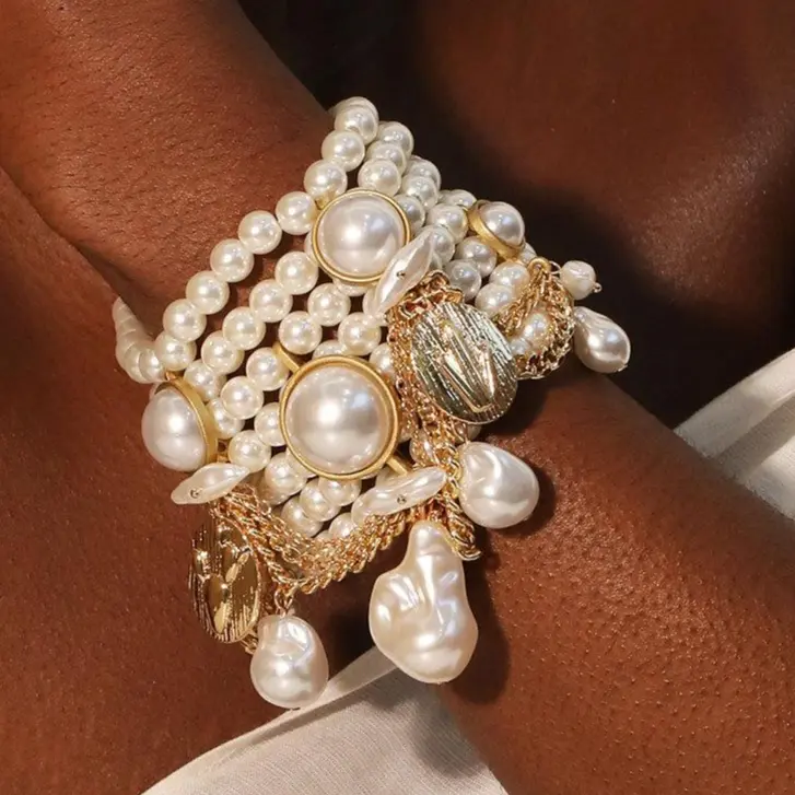 Unisex Faux Pearl Decorated Beaded Bracelet - Elegant Costume Jewelry for Party Wear & Birthday Gifting, Unisex Names