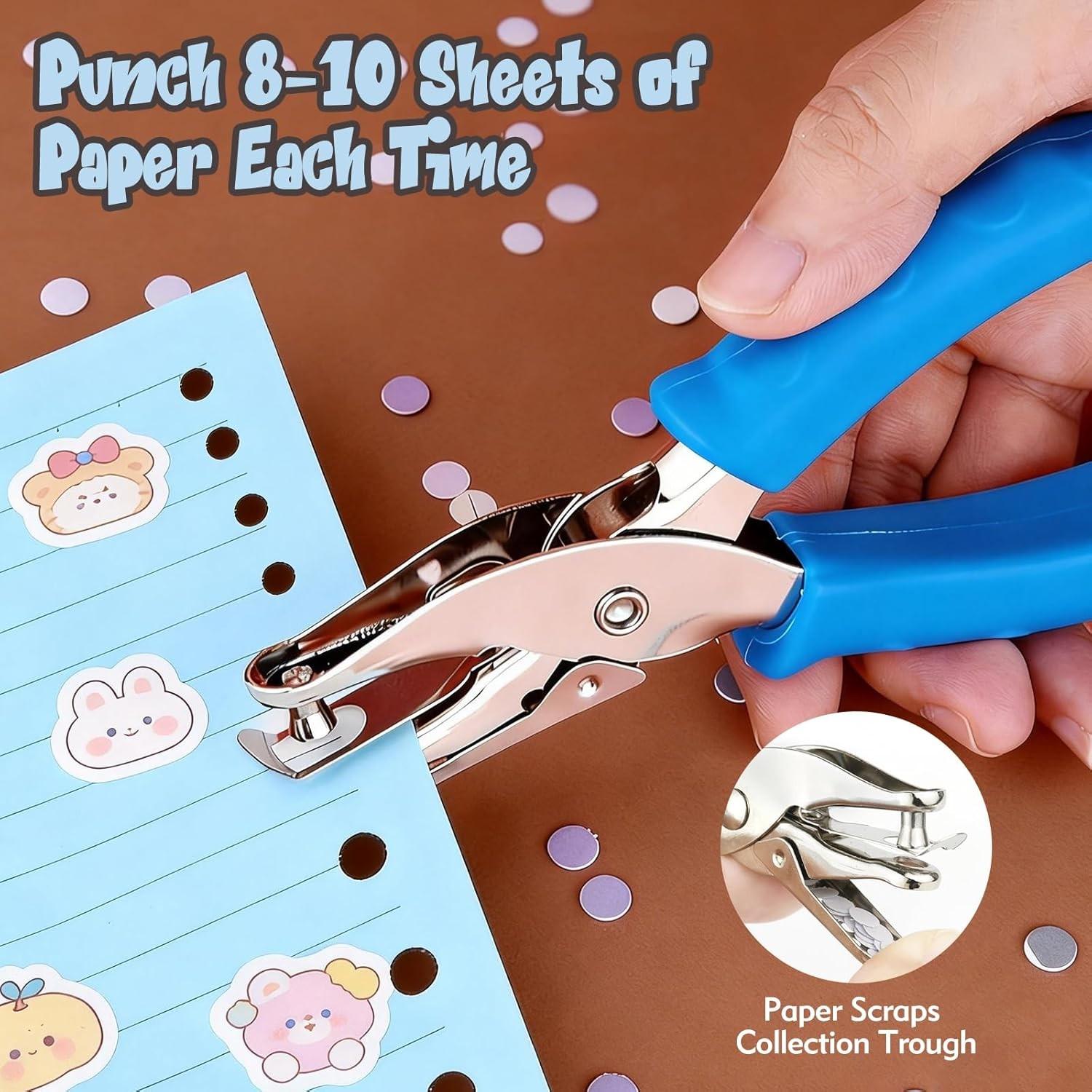 2 Pcs Hole Punch, 1/4" and 1/8" Hole Puncher with Blue Soft Grip for Crafts, Scrapbooks, Tags, Tickets, Handheld Circle Single Hole Punch for Home, Office and Classroom