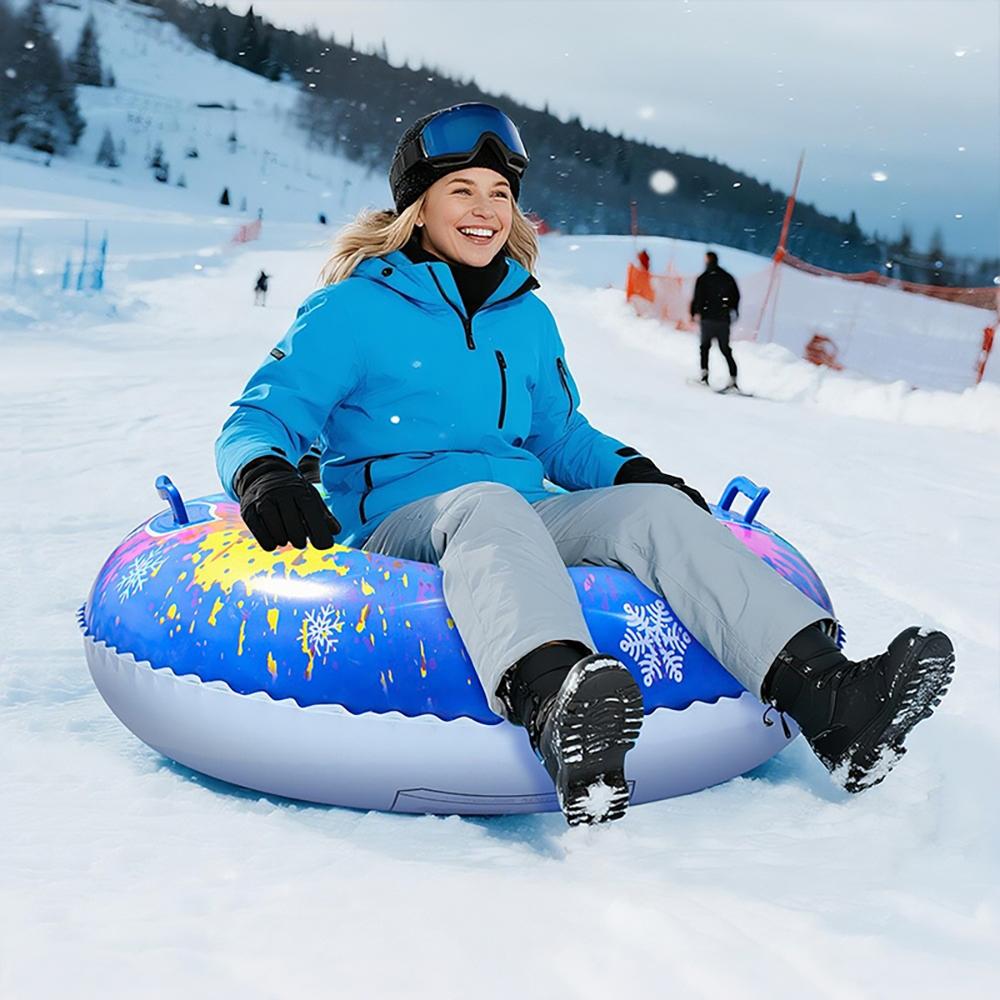 Snow Tube Set for Kids and Adults, Durable Inflatable Snow Sled with Hard Bottom and Handle, Perfect Winter Family Toy Gift