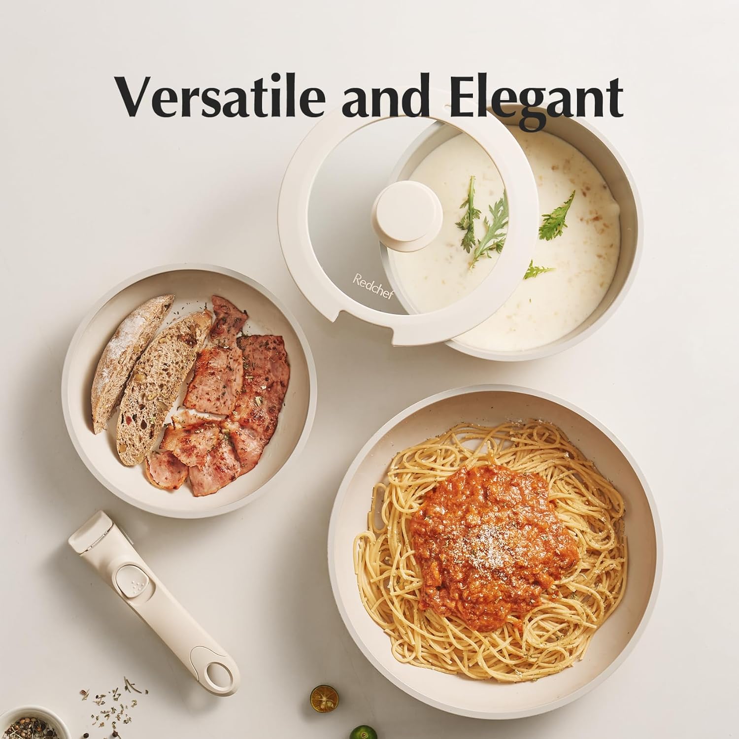 【New Year Sale】Redchef Removable Handle Pots And Pans Non Stick, Ceramic Cookware Set, RV Cookware Set, Non Toxic Pots And Pans Set No PFAS & PTFE & PFOA, Detachable Pots And Pans, Dishwasher & Oven Safe