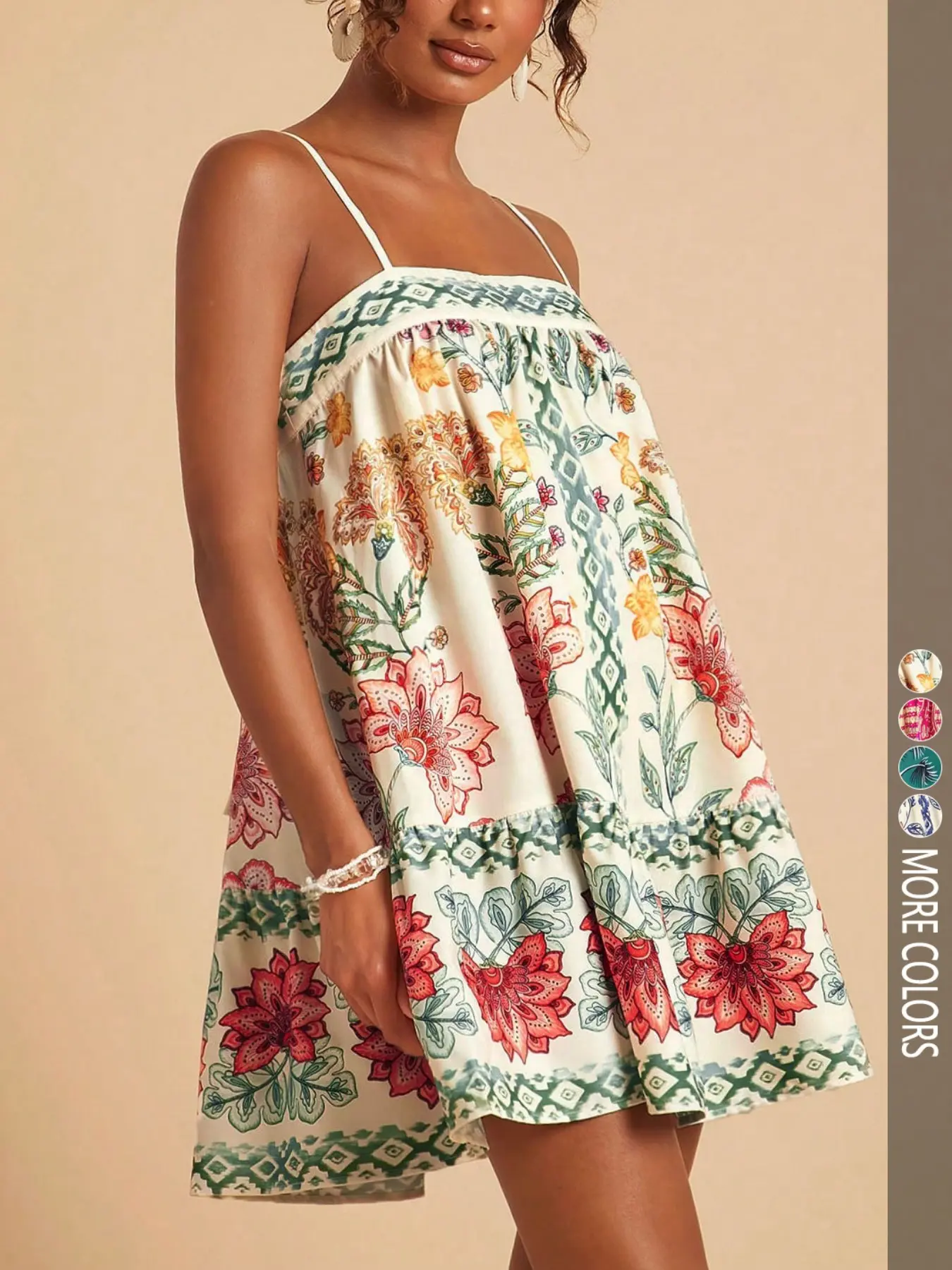 Women's casual vacation beach summer floral print spaghetti strap boho sundress, seasonal holiday set, spring break set, party set, beach set, bohemian style dress