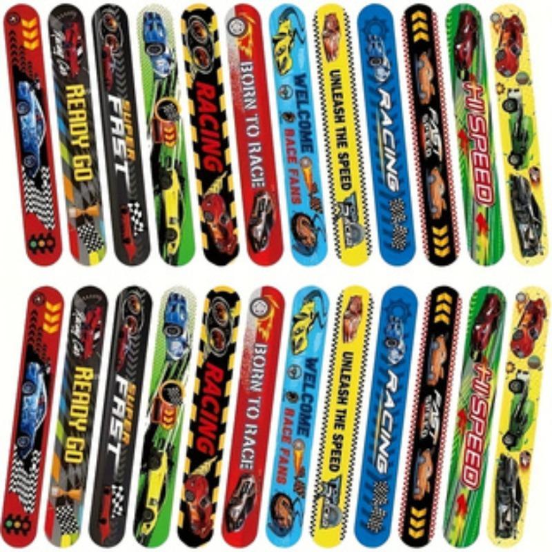 24pcs Racing Day Slap Bracelets, Snap Bracelet Bands for Gifts, Racing Party Favors, Cute Wristbands, Birthday Gifts, Classroom Prize Gifts
