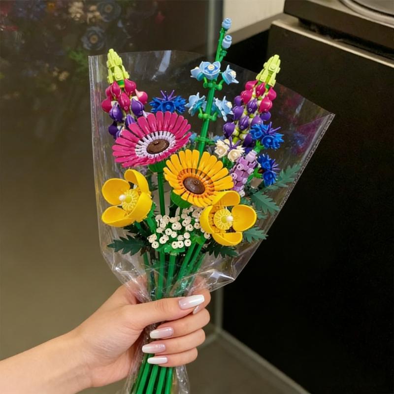 Artificial rose, orchid, wildflower DIY building block set -3D eternal flower model, Mother's Day home decoration, and holiday gifts