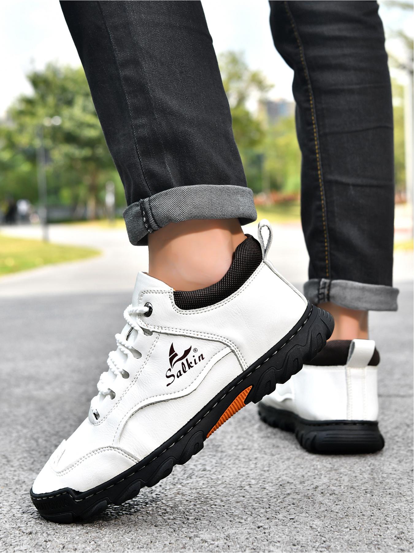 Men's Retro Outdoor Work Shoes, Hand-Stitched Mid-Top Casual Sneakers, Soft Sole Non-Slip Hiking Boots