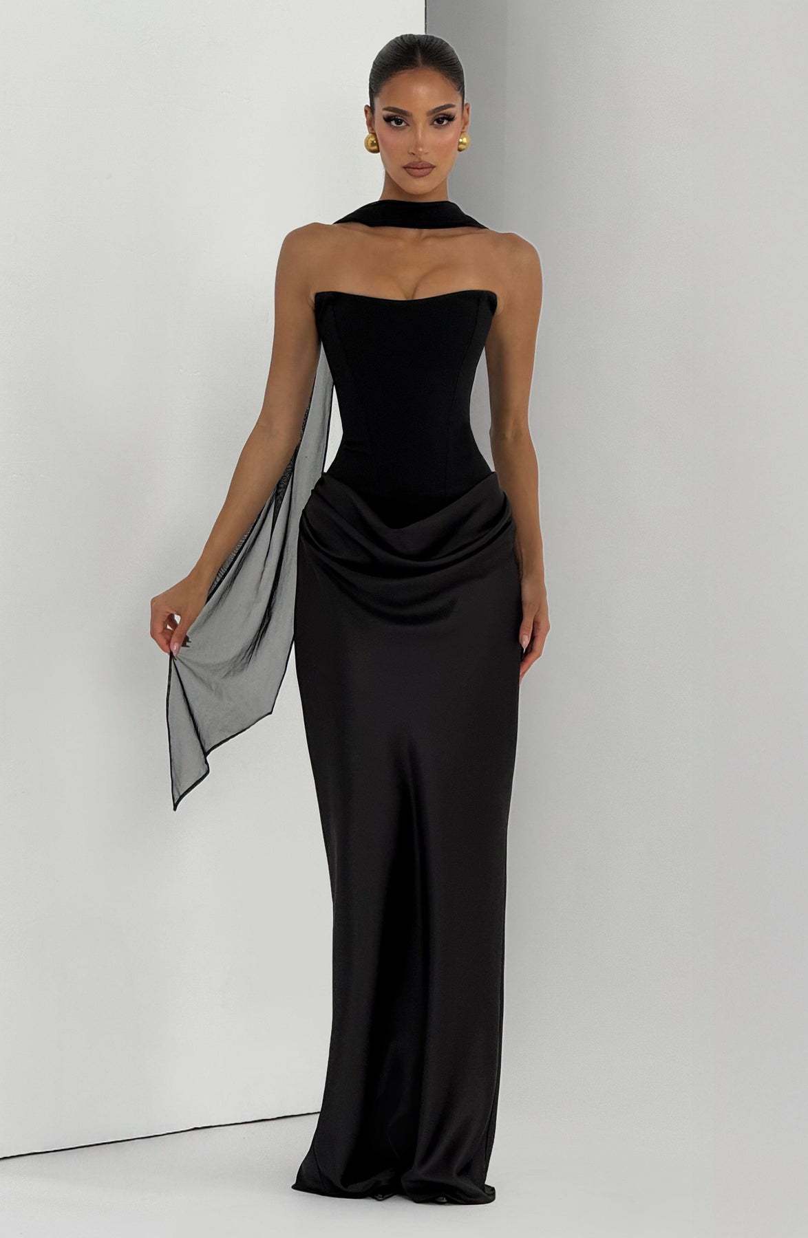 2026 European and American new style solid color waist-cinching sexy strapless bodycon long dress satin tie-back dress with ribbons