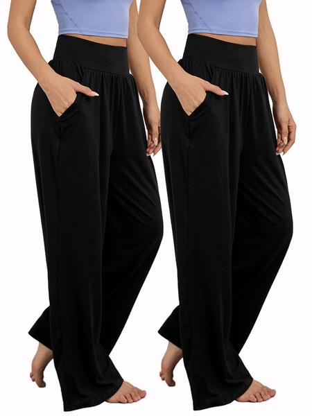 Sporty Women's Solid Color Pocket Joggers, Casual Sport Wide Waistband Trousers for Outdoor Workout Running, Summer Airport Outfit 2024, Ladies Sportswear Lounge Outfit for All Seasons