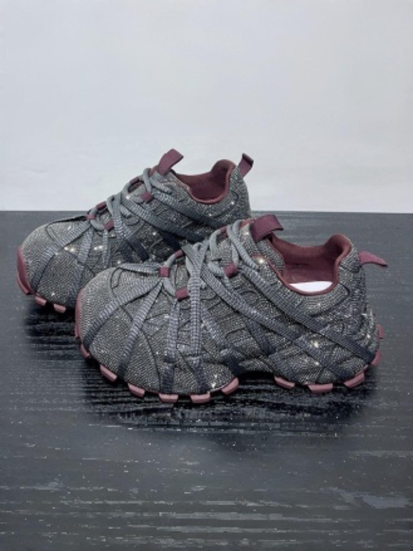 Bling Rhinestone Dad Shoes for Women, Retro Thick Sole Casual Sneakers, Breathable Lightweight Textile Upper, All-Season Comfort, Thick Soled Sneakers
