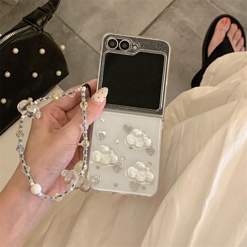 Fashion Glitter Love Cloud Resin Phone Case For Samsung Galaxy Z Flip 7 6 5 4 Flip7 Flip6 Cover with Chain Hand Rope Cute Cases