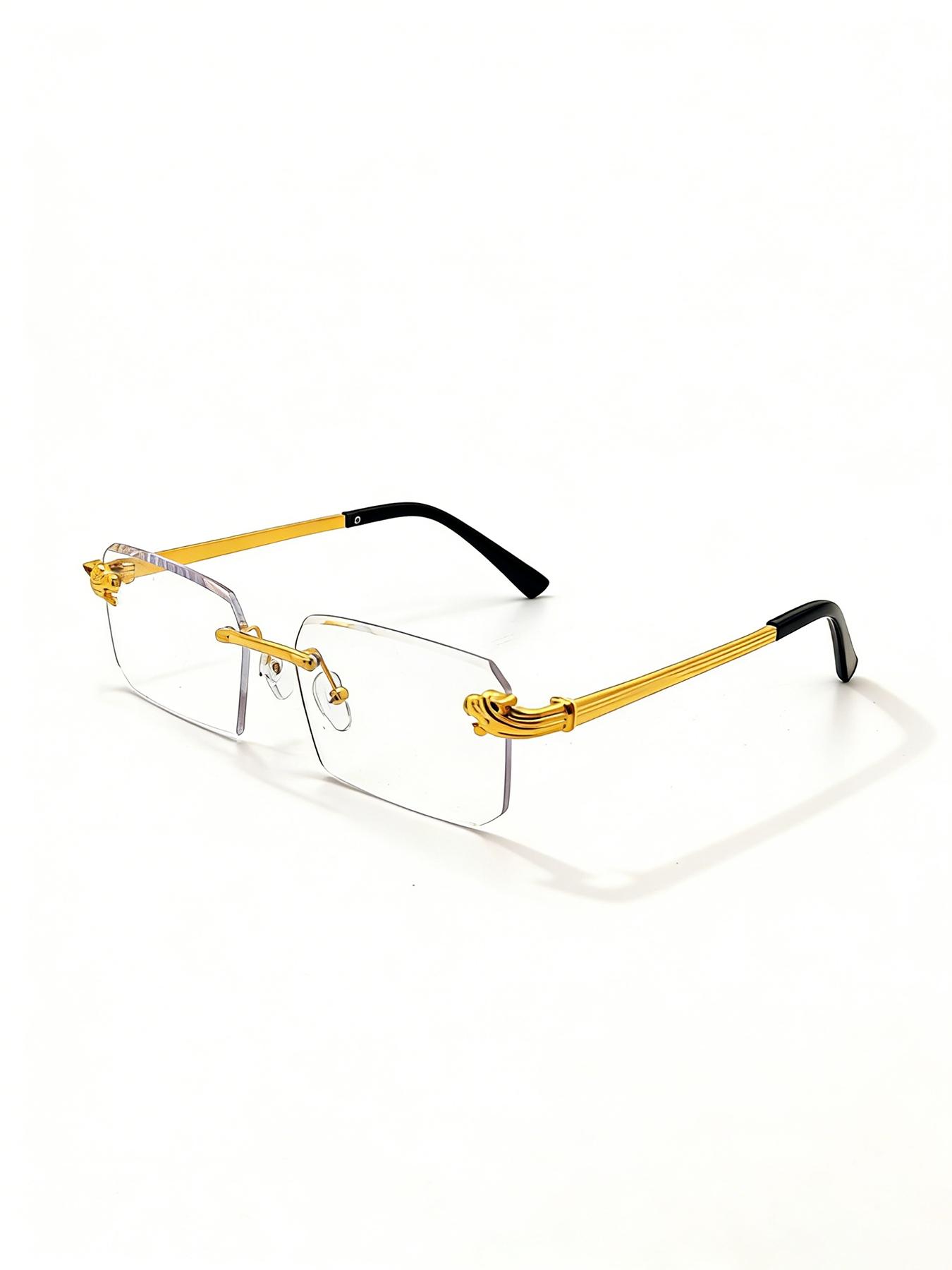 Unisex Business Style Rimless Eyeglasses, Vintage Anti-blue Light Rectangle Eyeglasses for Everyday Use, Fashion Accessories for Outdoor Activities