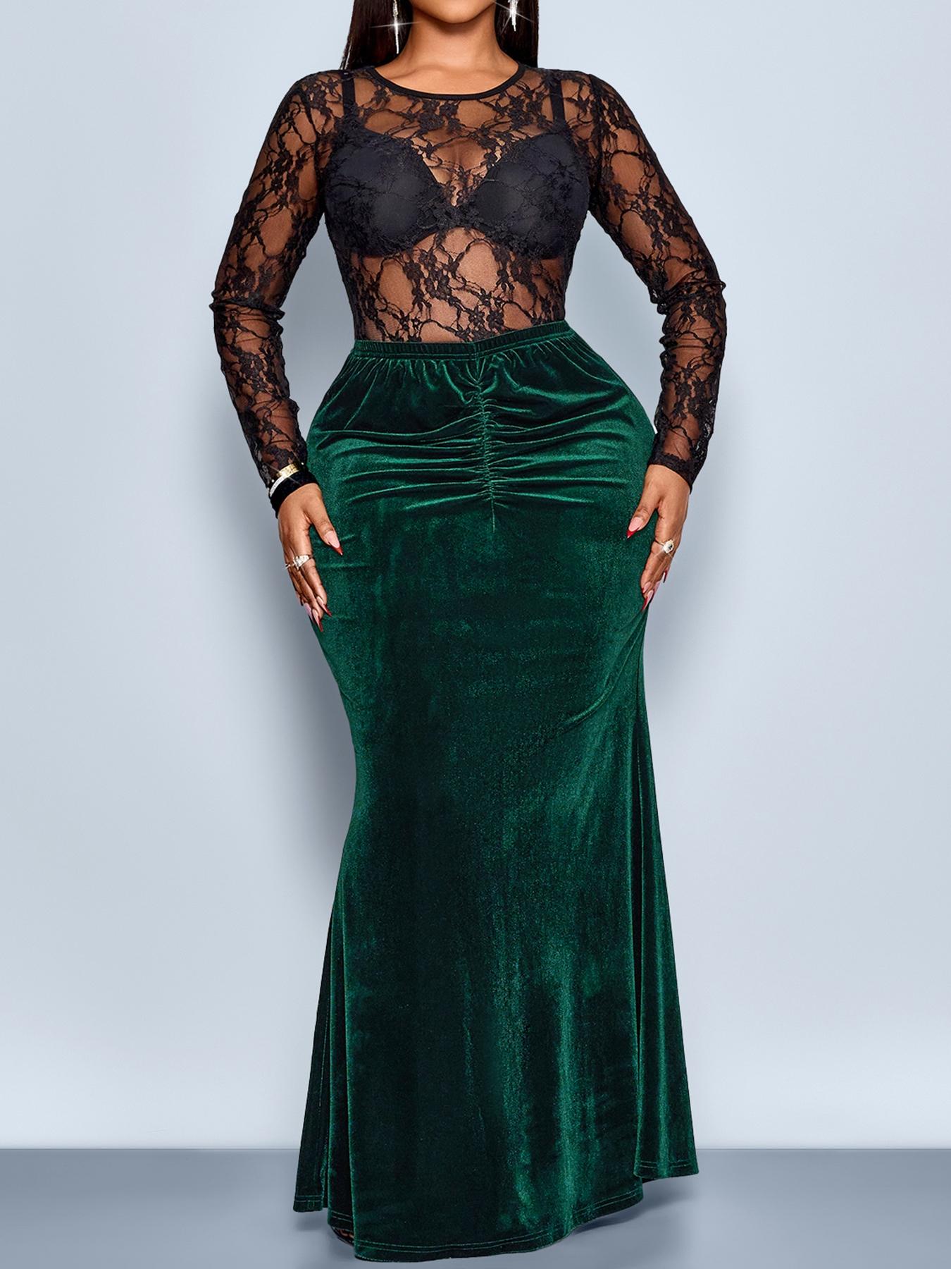 Elegant High Waist Plus Size A-Line Fitted Skirt for Women, Fall Winter Fashion, Plain Pattern, Perfect for Christmas & Valentine's Day, Womenswear