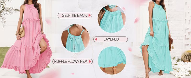 【ETCYY】Women's Loose Flowy Halter Boho Maxi Sundress – Summer Outfits with Ruffle Hem for Beach, Prom, or Casual Brenay Court Style – Sleeveless, Waisttrainer-Friendly, Light Blue Minimalist Basic Womenswear 【ETCYY】Women's Loose Flowy Halter Boho Maxi Sundress – Summer Outfits with Ruffle Hem for Beach, Prom, or Casual Brenay Court Style – Sleeveless, Waisttrainer-Friendly, Light Blue Minimalist Basic Womenswear