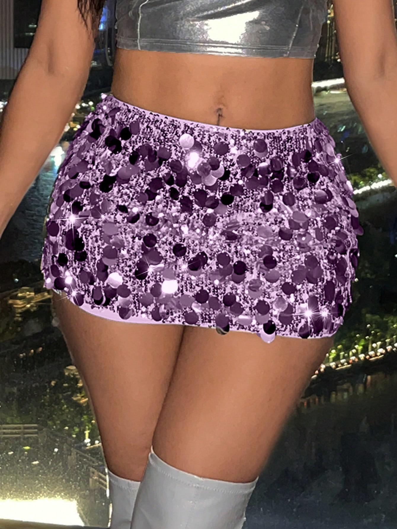 Spring Contrast Sequin Drop Waist Dancing Party Bodycon Mini Skirt