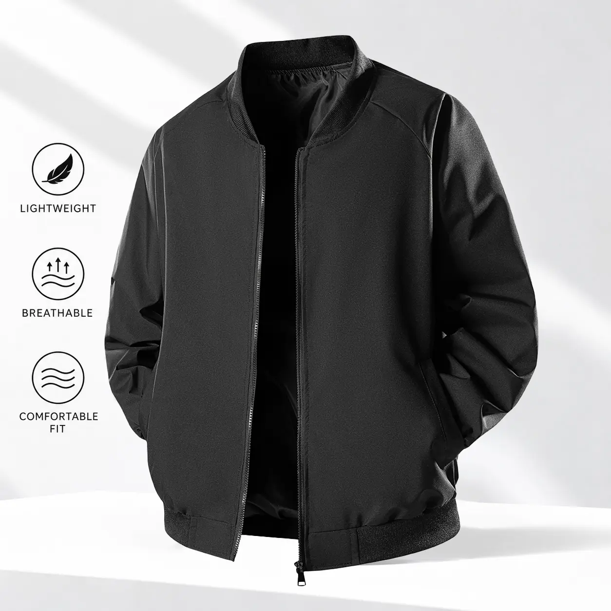 URMCZ Men's Vintage Long-Sleeve Plain Baseball Bomber Jacket - Stylish American-Style Lightweight Windproof Waterproof Fitted Streetwear Outerwear, Casual Daily Tops Jackets Menswear Coats