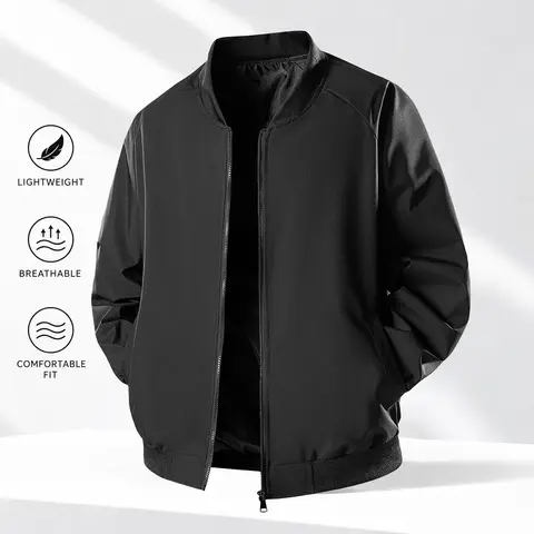 Men's Vintage Long-Sleeve Plain  Baseball Bomber Jacket - American-  Style Lightweight Windproof  Waterproof Fitted Streetwear  Outerwear, Casual Daily Clothing  Prodlucts Menswear Coats