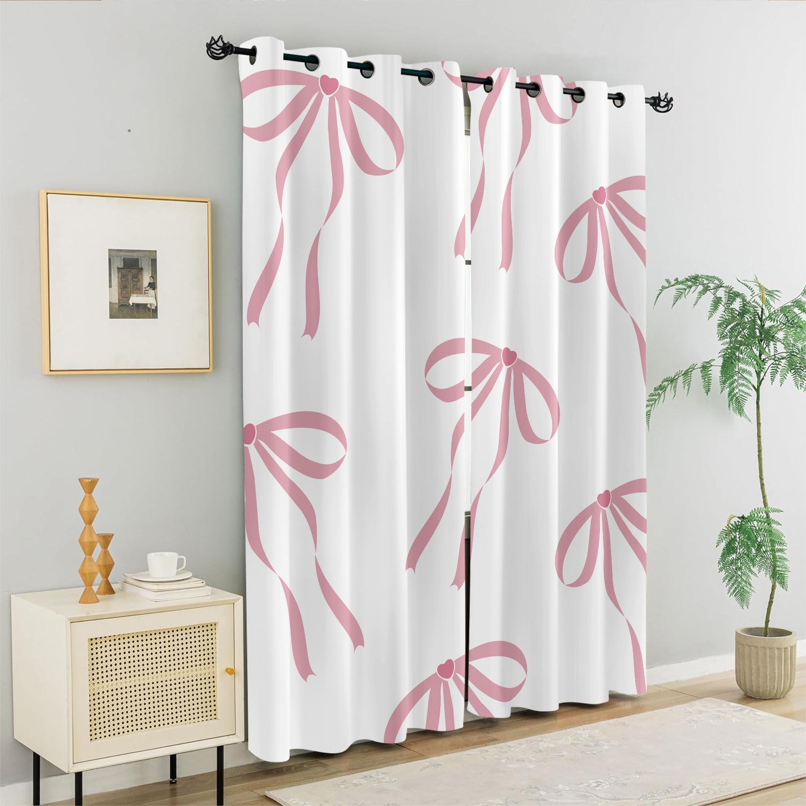 2Pcs Cute Bow Knot 80% Blackout Curtains, Fresh Pastel Ribbon Design Curtains for Bedroom & Living Room, Warm Gift for Teen Girls and Women