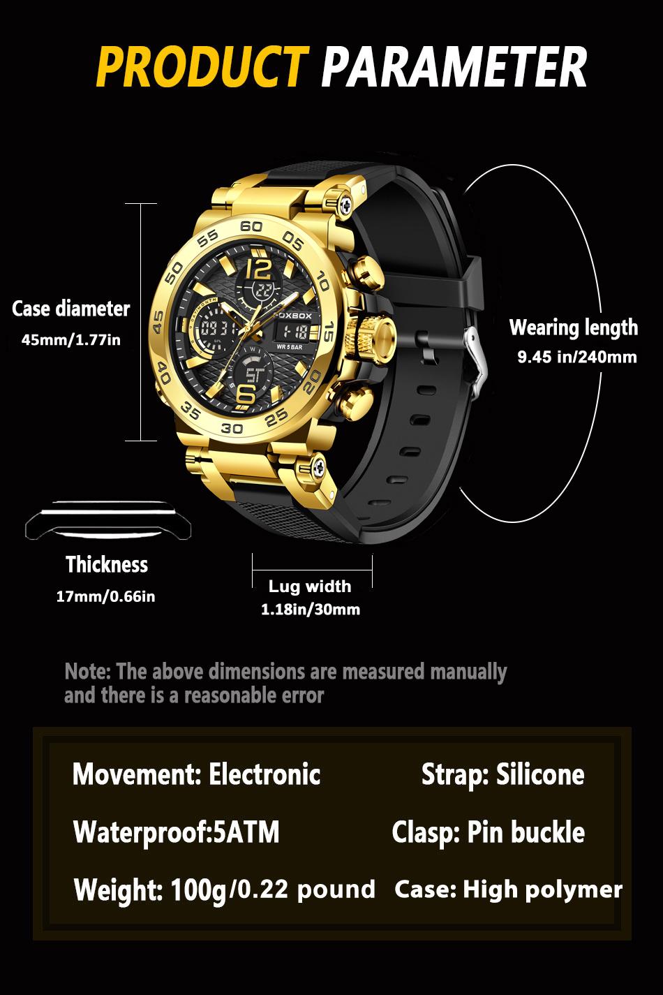 Foxbox Men's Sport Watch with Digital Display, Waterproof, and Luminous Features fox box, digital display Luxury Designer