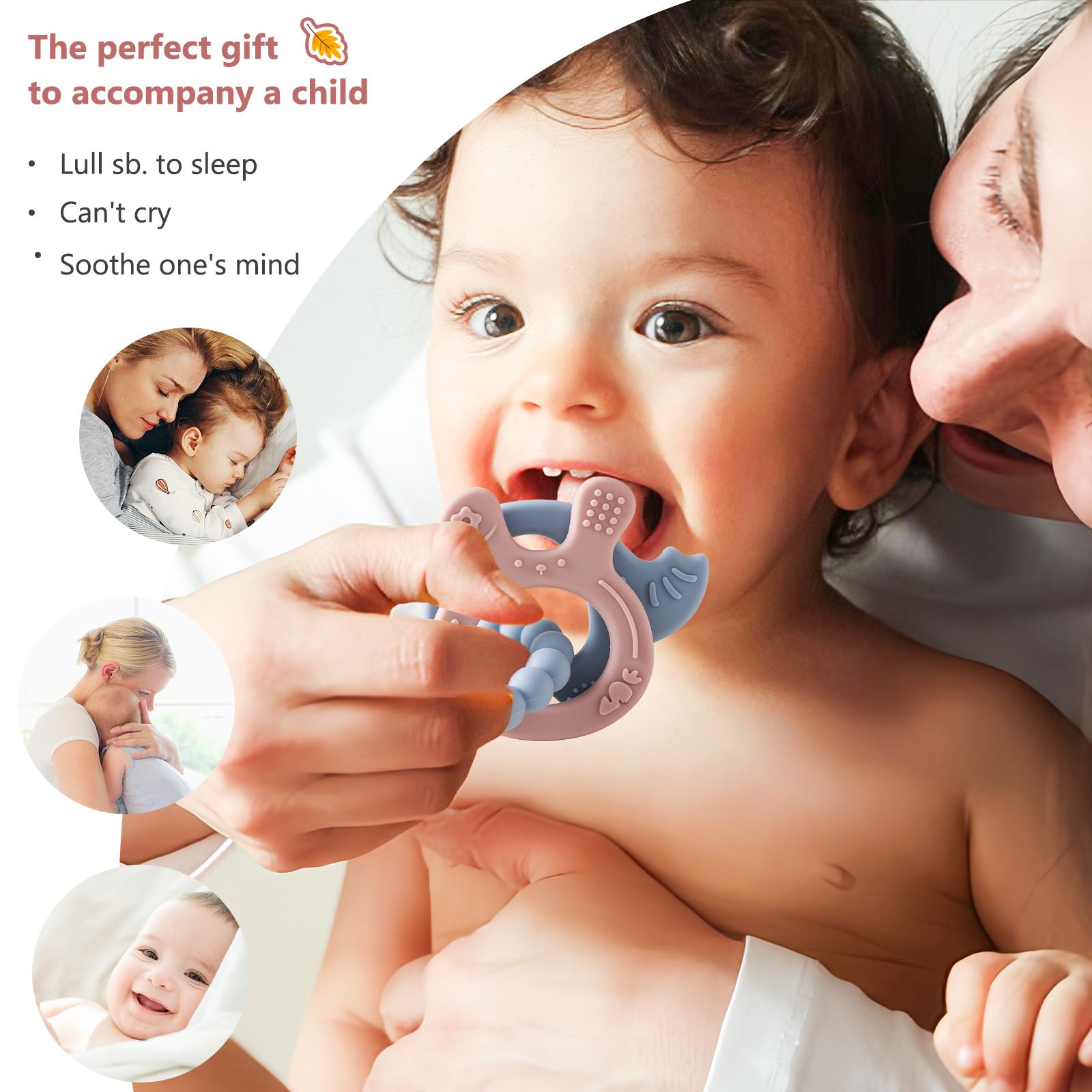 Baby Silicone Teething Ring Set, Nordic Style Animal Shape Toothbrush, Safe Non-Toxic Baby Toy, Perfect Holiday Gift